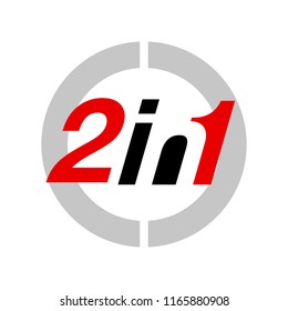 Vector Illustration Sign Numbers "two in one" Isolated on White background. Figures 2 in 1 icon of black and red color. Vector banner with two and one numeral