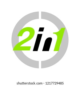 Vector Illustration Sign Numbers "two in one" Isolated on White background. Figures 2 in 1 icon of green color. Vector banner with two and one numeral