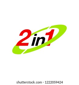 Vector Illustration Sign Numbers "two in one" Isolated on White background. Figures 2 in 1 icon of red and green color. Vector banner with two and one numeral