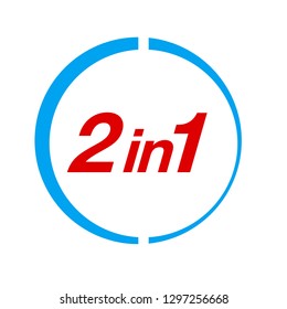 Vector Illustration Sign Numbers "two in one" Isolated on White background. Figures 2 in 1 icon of red and blue colors. Vector banner with two and one numeral