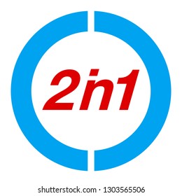 Vector Illustration Sign Numbers "two in one" Isolated on White background. Figures 2 in 1 icon of red and blue colors. Vector banner with two and one numeral