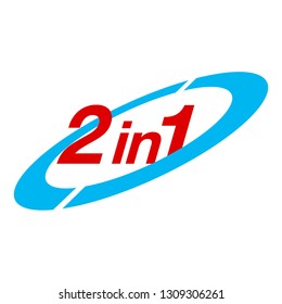 Vector Illustration Sign Numbers "two in one" Isolated on White background. Figures 2 in 1 icon of red and blue colors. Vector banner with two and one numeral