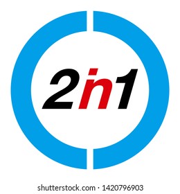 Vector Illustration Sign Numbers "two in one" Isolated on White background. Figures 2 in 1 icon of red and blue colors. Vector banner with two and one numeral