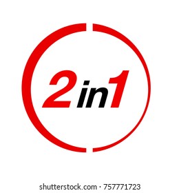 Vector Illustration Sign Numbers "two in one" Isolated on White background. Figures 2 in 1 icon of black and red color. Vector banner with two and one numeral