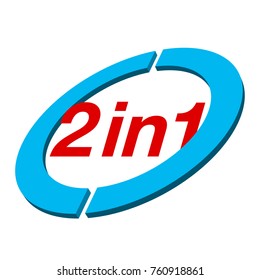 Vector Illustration Sign Numbers "two in one" Isolated on White background. Figures 2 in 1 icon of red and blue colors. Vector banner with two and one numeral