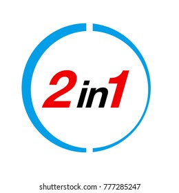 Vector Illustration Sign Numbers "two in one" Isolated on White background. Figures 2 in 1 icon of red and blue colors. Vector banner with two and one numeral