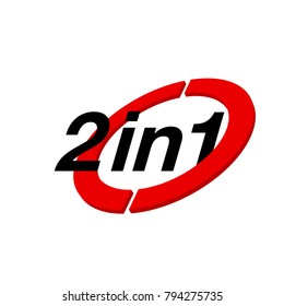 Vector Illustration Sign Numbers "two in one" Isolated on White background. Figures 2 in 1 icon of black and red color. Vector banner with two and one numeral