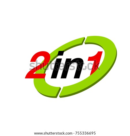 Vector Illustration Sign Numbers "two in one" Isolated on White background. Figures 2 in 1 icon of red and green color. Vector banner with two and one numeral