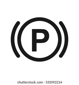 Vector illustration of a sign on the car dashboard on a white background. The icon indicates an active parking brake.