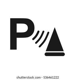 Vector illustration of a sign on the car dashboard on a white background. The icon indicates the parking aid. 