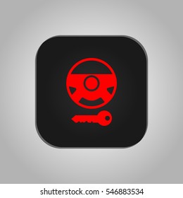 Vector illustration of a sign on the car dashboard on a gray background. The icon indicates the steering column lock. Design of button.