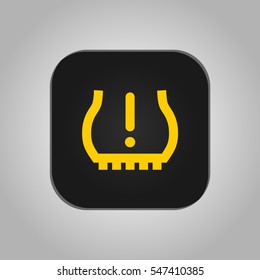 Vector illustration of a sign on the car dashboard on a gray background. The icon indicates the low tire pressure.