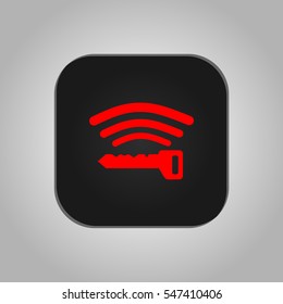 Vector illustration of a sign on the car dashboard on a gray background. The icon indicates that the key battery needs to be replaced. 