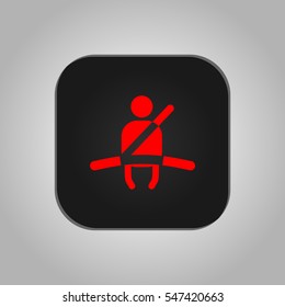 Vector illustration of a sign on the car dashboard on a gray background. The icon indicates unfastened seat belt. Button design.