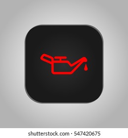 Vector illustration of a sign on the car dashboard on a gray background. The icon indicates low oil pressure. Button design.