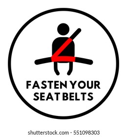 Vector illustration of a sign on the car dashboard on white background. Illustration of warning: Fasten your seat belts.