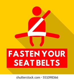 Vector illustration of a sign on the car dashboard on yellow background. Illustration of warning: Fasten your seat belts.