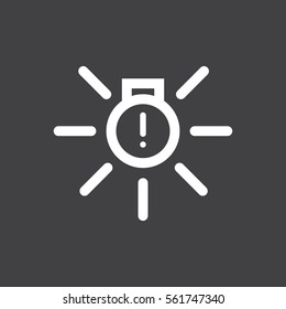 Vector illustration of a sign on the car dashboard on a gray background. The icon indicates malfunction of external illumination. Design of button