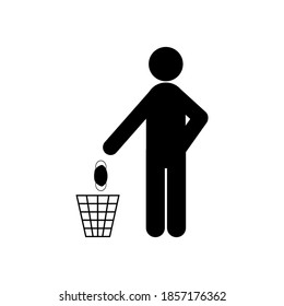 Vector illustration of a sign person throwing a face mask in the trash On white background
