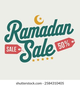 Vector Illustration sign Ramadan Sale lettering. The text is in a fancy font and bold letters
