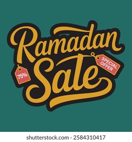 Vector Illustration sign Ramadan Sale lettering. The text is in a fancy font and bold letters