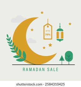 Vector Illustration sign Ramadan Sale lettering. The text is in a fancy font and bold letters