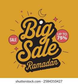 Vector Illustration sign Ramadan Sale lettering. The text is in a fancy font and bold letters