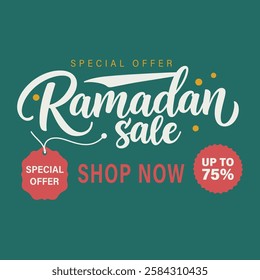 Vector Illustration sign Ramadan Sale lettering. The text is in a fancy font and bold letters