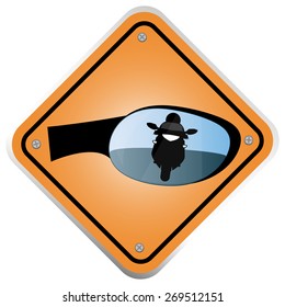 Vector illustration. Sign reminds drivers to look in mirror.
