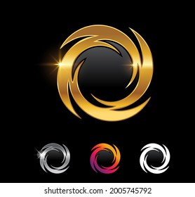 Un conjunto de signos vectoriales de ilustración vectorial de círculo dorado y signo de espiral