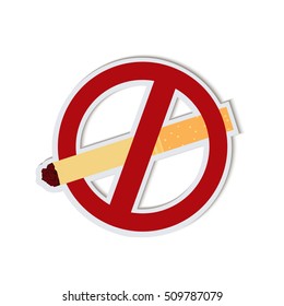 Vector illustration of sign smoking ban. Cardboard style sign