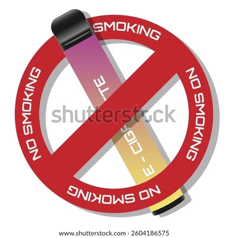 Vector illustration of the sign "Smoking is prohibited!" with an electronic disposable vaporizer and a forbidding sign.
