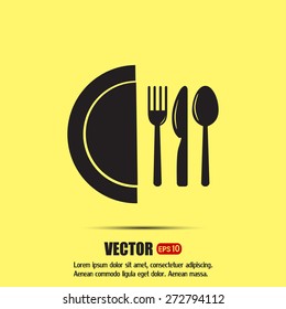 vector illustration sign with spoon, fork and knife