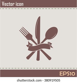 vector illustration sign with spoon, fork and knife.Menu card.