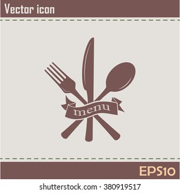 vector illustration sign with spoon, fork and knife.Menu card.