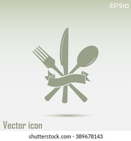 vector illustration sign with spoon, fork and knife.Menu card.