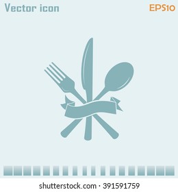 vector illustration sign with spoon, fork and knife.Menu card.