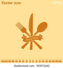 vector illustration sign with spoon, fork and knife.Menu card.