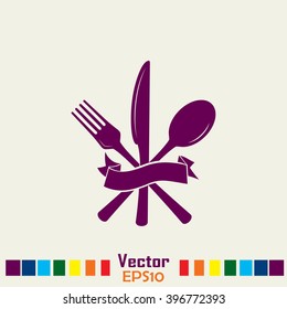 vector illustration sign with spoon, fork and knife.Menu card.