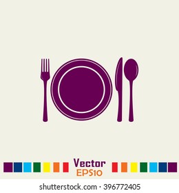 vector illustration sign with spoon, fork and knife.Menu card.