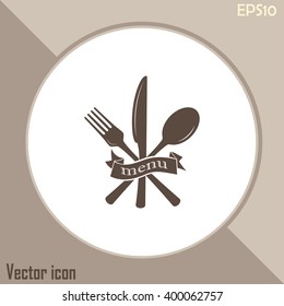 vector illustration sign with spoon, fork and knife.Menu card.