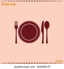 vector illustration sign with spoon, fork and knife.Menu card.