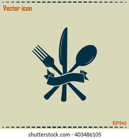 vector illustration sign with spoon, fork and knife.Menu card.