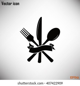 vector illustration sign with spoon, fork and knife.Menu card.