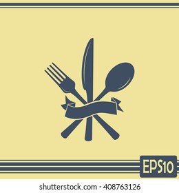 vector illustration sign with spoon, fork and knife.Menu card.