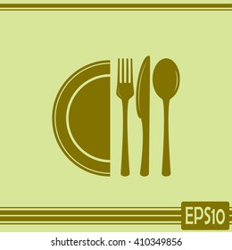vector illustration sign with spoon, fork and knife.Menu card.