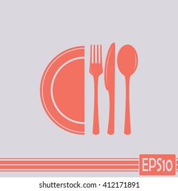 vector illustration sign with spoon, fork and knife.Menu card.