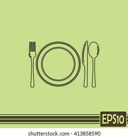 vector illustration sign with spoon, fork and knife.Menu card. Line icon