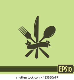 vector illustration sign with spoon, fork and knife.Menu card.