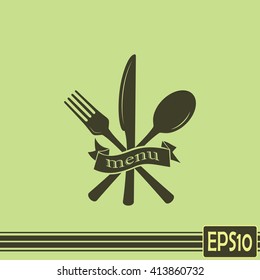 vector illustration sign with spoon, fork and knife.Menu card.